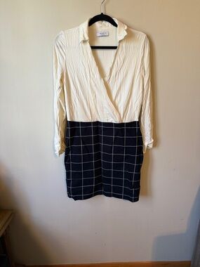 Bailey 44 Two-Tone Wrap Dress in Cream and Navy Windowpane